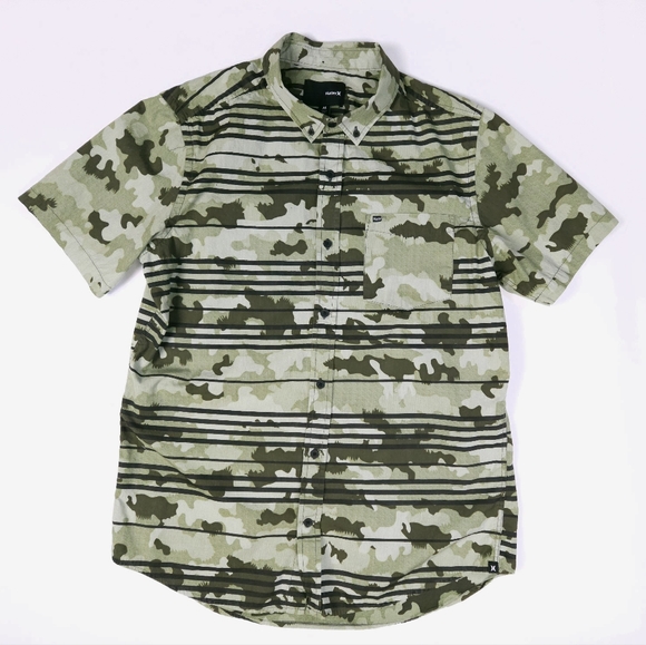 Hurley Other - Hurley Argo Camo Palm Casual Short Sleeve Shirt Stripe Green Men's size Medium